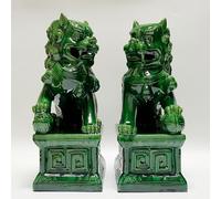 Ceramic Guardian Lion Statues, Tang Dynasty Style Foo Dogs, Pair for Home and Office Decor