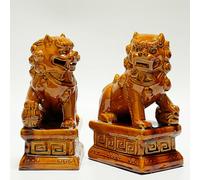 Ceramic Guardian Lion Statues, Tang Dynasty Style Foo Dogs, Pair for Home and Office Decor