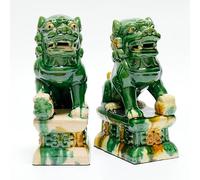 Ceramic Guardian Lion Statues, Tang Dynasty Style Foo Dogs, Pair for Home and Office Decor