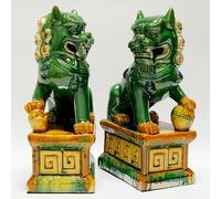 Ceramic Guardian Lion Statues, Tang Dynasty Style Foo Dogs, Pair for Home and Office Decor