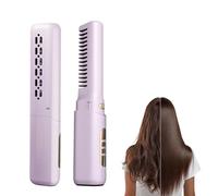 Ceramic Hair Straightener Brush, Mini Cordless 200°C Hot Comb for Thick Hair, Fast Heating 3-Temp, Portable Rechargeable Styling Tool for Home/Travel (Purple)