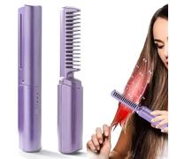 Ceramic Hairdressing Comb, 2-in-1 Hot Comb Straightener with Ceramic Coating USB Rechargeable Cordless Portable Travel Hair Styling Tool, Violet Straightening