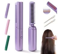 Ceramic Hairdressing Comb, Cedar and Ash Ceramic Hairdressing C omb, Portable Mini Curling & Straightening Com b, Frizz-Free Hair Anytime (Purple)