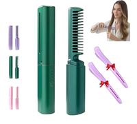 Ceramic Hairdressing Comb, Cedar and Ash Ceramic Hairdressing Comb, Smooth, Frizz-Free Hair Anytime, Anywhere, 3 Heat Settings,USB Rechargeable, Cordless 2-in-1 Touch-Up Combs (Green)