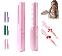 Ceramic Hairdressing Comb, Cedar and Ash Ceramic Hairdressing Comb, Smooth, Frizz-Free Hair Anytime, Anywhere, 3 Heat Settings,USB Rechargeable, Cordless 2-in-1 Touch-Up Combs (Pink)
