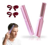 Ceramic Hairdressing Comb, Frizz-Free Hair Anytime, Cedar and Ash Ceramic Comb, Mini Dual Purpose Curling Iron for Every Hair, 3 Heat Settings (Pink)