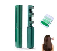 Ceramic Hairdressing Comb - Smooth,Frizz-Free Hair Anytime,2-in-1 Cedar and Ash Ceramic Comb,3 Heat Settings USB Rechargeable,Hair Straightener Brush for All Hair Types (Green)