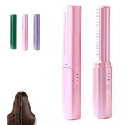 Ceramic Hairdressing Comb Smooth, Frizz-Free Hair Anytime, Anywhere, Mini Dual Purpose Curling Iron Smooth Straight, 3 Heat Settings USB Rechargeable, Cordless 2-in-1 Combs for Less Frizz(Pink)