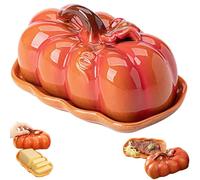 Ceramic Halloween Butters Dishs with Lid, Pumpkin Butter Dish with Lid & Pumpkin Fall Countertop Tray for Autumn Table, Ceramic Halloween Butter Dish Decorative Serving Piece