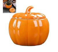 Ceramic Halloween Cookie Jar - Pumpkin Shaped Storage Jar with Sealed Lid - Fall Cookie Jar for Tea, Coffee & Candy - Glass Pumpkin Jar with Ribbons - Autumn Kitchen Decor (Large)