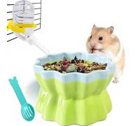 Ceramic Hamster Food Bowl Elevated Anti-Tip Hamster Feeder Rat Bowl Food Dish with Water Bottle for Dwarf Gerbil Mouse Mice Sugar Glider (Green)