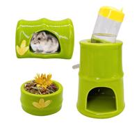 Ceramic Hamster Hideout Food Bowl Water Bottle Stand Holder Syrian House and Habitats Hide Cool Bed Cage Accessories Decor for Mice Dwarf Hamster Gerbil Rat