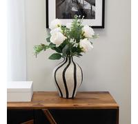 Ceramic Hand Painted Cream & Black Striped Stone Effect Vase Home Decor Interiors