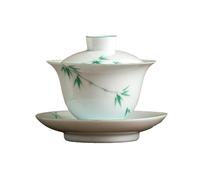 Ceramic hand-painted green exquisite three-talent bowl-large-capacity exquisite kung fu tea set-green