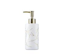Ceramic Hand Soap Dispenser, Lotion & Liquid Refill Bottle with Marble Pattern, 12oz Ceramic Dish Soap Dispenser for Kitchen, Bathroom Decorative, Matte Gold Pump (white 320mL)