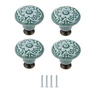 Ceramic Handle 4Pcs Chinese Pattern Drawer Single Hole Knobs Cabinet Door Ceramic Handle Sky Blue