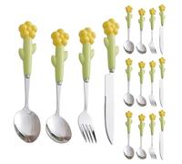 Ceramic Handle Kitchen Stainless Steel Silverware Tableware Flatware Cutlery Set Steak Knife Fork Spoon Dessert Teaspoon Utensils (Yellow,16 Pieces)