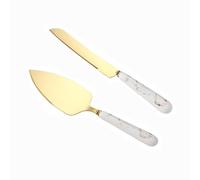 Ceramic Handle Stainless Steel Knife Shovel Cake Server Gift Box 2 Piece Set Creative Baking Tools Cheese Knife Butter Knife Cake Shovel Pizza Shovel (White)