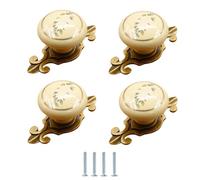 Ceramic Handles 4Pcs Chinese Style Zinc Alloy Ceramic Handle Drawer Door Cabinet Wardrobe Single Hole Round Small Knobs Qinggu Camellia