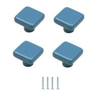 Ceramic Handles 4Pcs Color Ceramic Cabinet Door Single Hole Knobs Cabinet Drawer Square Bottle Cover Handles Blue