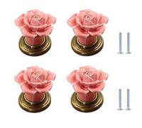Ceramic Handles 4Pcs Single Hole Rose Ceramic Knobs Cabinet Drawer Wardrobe Door Furniture Handle Ancient Green Pink