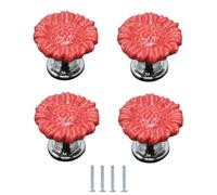 Ceramic Handles 4Pcs Zinc Alloy Ceramic Handles Colorful Round Cabinet Wardrobe Single Hole Drawer Knobs Sunflower Red