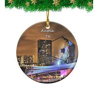 Ceramic Hanging Austin Texas Travel Ceramic Ornament Double Sided Christmas Tree Decoration Personalised Christmas Baubles For Family Party Home Decor 7.3CM