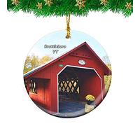Ceramic Hanging Brattleboro Creamery Covered Bridge Vermont Travel Ceramic Ornament Double Sided Christmas Tree Decoration Unique Ceramics Xmas Ornament For Home Decor Holiday Family 7.3CM