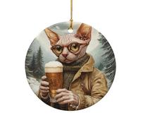 Ceramic Hanging Cat with Beer Xmas Hanging | Personalised Christmas Tree Ornaments Printing Ceramic Decorations for Children Festive Family