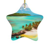 Ceramic Hanging Decoration Star Shape Caribbean Scenery Print for Festival Tree Decor, All-Match Fashion Design