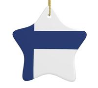 Ceramic Hanging Decoration Star Shape Finnish flag Print for Festival Tree Decor, All-Match Fashion Design