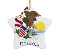 Ceramic Hanging Decoration Star Shape Illinois State Flag Print for Festival Tree Decor, All-Match Fashion Design