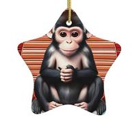 Ceramic Hanging Decoration Star Shape The silent monkey Print for Festival Tree Decor, All-Match Fashion Design