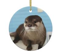 Ceramic Hanging Decorative Ornaments – cute otter Full-Print Christmas Tree Home Party, Round Keepsake