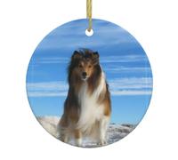 Ceramic Hanging Decorative Ornaments – cute shetland dog Full-Print Christmas Tree Home Party, Round Keepsake