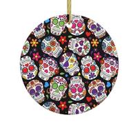 Ceramic Hanging Decorative Ornaments – dead sugar Horror Skull Full-Print Christmas Tree Home Party, Round Keepsake