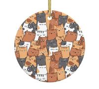 Ceramic Hanging Decorative Ornaments – Orange Cats Full-Print Christmas Tree Home Party, Round Keepsake