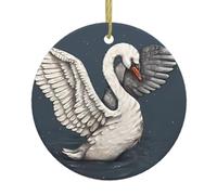Ceramic Hanging Decorative Ornaments - Beautiful White Swan Full-Print Christmas Keepsake for New Year, Home Party
