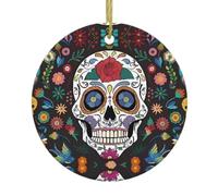Ceramic Hanging Decorative Ornaments - Day of The Dead Full-Print Christmas Keepsake for New Year, Home Party
