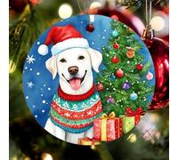 Ceramic Hanging Dog White Labrador Retriever Dog Vintage Xmas Pendant Circle Christmas Tree Ornaments For Friends Family Holiday