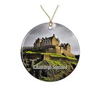 Ceramic Hanging Edinburgh Castle Scotland Iconic Historical Landmark Ceramic Ornament Unique Christmas Baubles Double Sided Christmas Tree Decoration For Home Decor Family Party