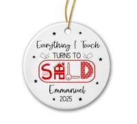 Ceramic Hanging Everything I Touch Turns To Sold Ceramic Ornament Double Sided Ceramics Xmas Ornament Personalised Christmas Tree Decoration For Family Party Home Decor