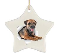 Ceramic Hanging Funny Christmas Tree Pendant With Ribbon Remembrance Ornament Xmas Ornaments Funny Border Terrier Grey Tan Coming Out Of Cracked Wall