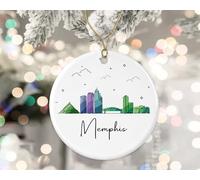 Ceramic Hanging Memphis City Landmarks Colorful Skyline Graphic Ceramic Ornament Funny Christmas Baubles Unique Ceramics Xmas Ornament For Holiday Family Party 7.3CM