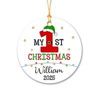 Ceramic Hanging My 1St Ceramic Ornament Double Sided Christmas Tree Decoration Keepsake Ceramics Xmas Ornament For Family Home Decor Holiday 7.3CM