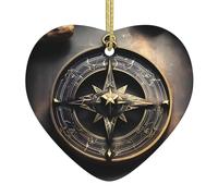 Ceramic Hanging Ornament – Double-Sided Magical Design Norse Runes Compass Print Christmas Tree Decoration, Porcelain Pendants for Home, Party