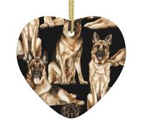Ceramic Hanging Ornament â€“ German Shepherd Print Christmas Tree Xmas Decoration, Heart-Shaped Porcelain Keepsake