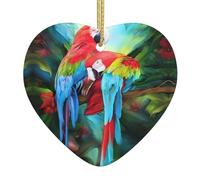Ceramic Hanging Ornament â€“ Two Colored Parrots Print Christmas Tree Xmas Decoration, Heart-Shaped Porcelain Keepsake