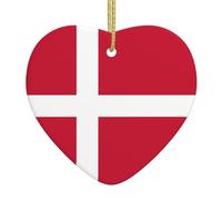 Ceramic Hanging Ornament - Danish flag Print Christmas Tree Xmas Decoration, Heart-Shaped Porcelain Keepsake