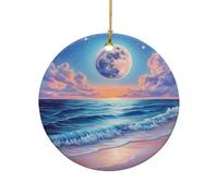 Ceramic Hanging Ornament Night Ocean Under A Full Moon Ocean Landscape Personalised Christmas Hanging Ornaments Art Christmas Tree Ornaments For Friends Holiday Women